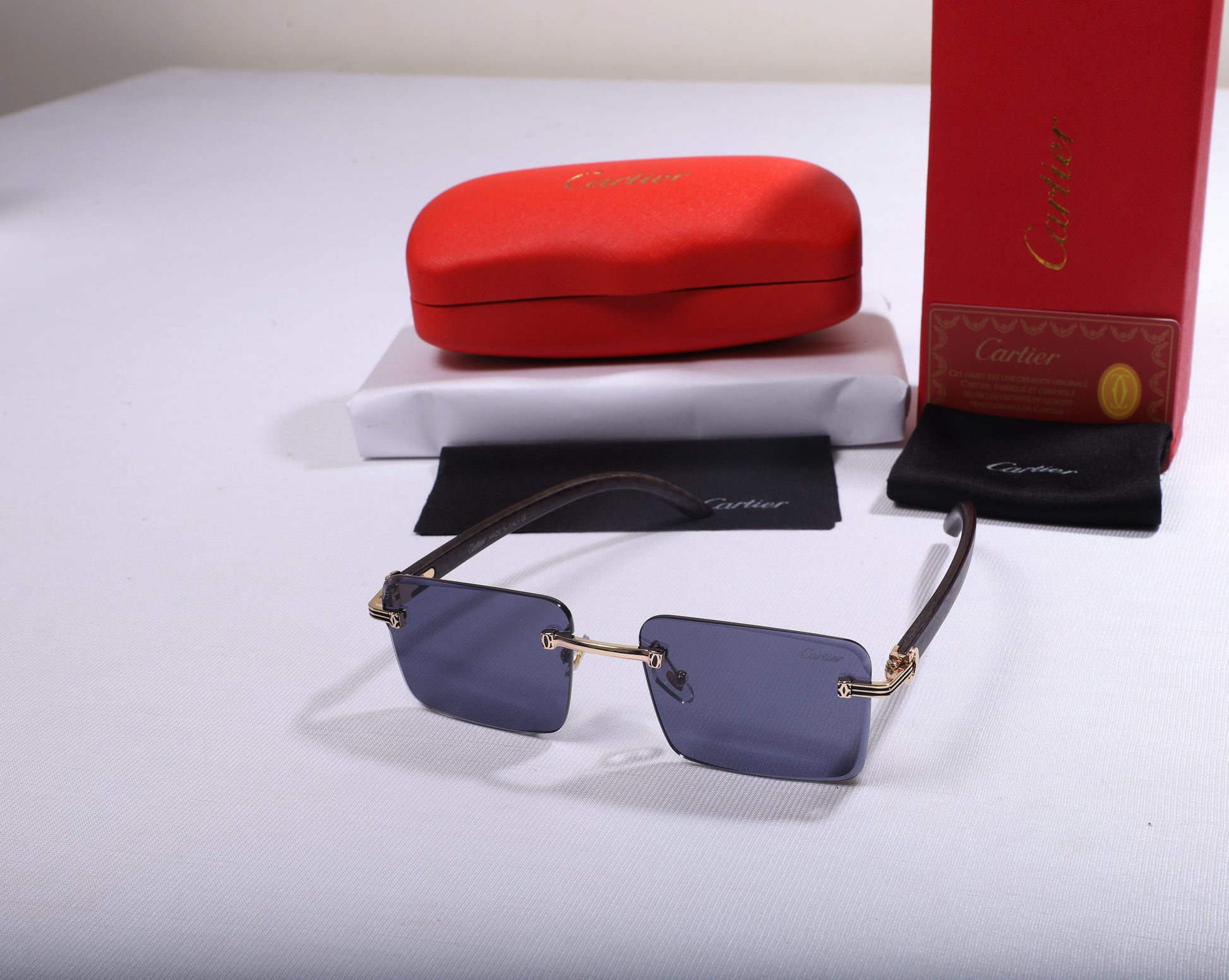Cartier Luxe Rectangle Sunglasses with Purple Lenses