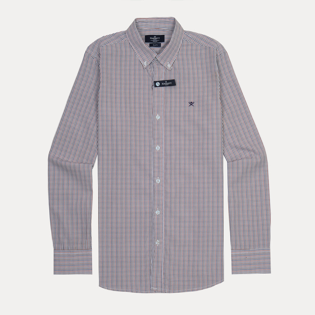 HACKETT Dapper Checkered Delight Slim Fit Shirt in Rustic Red and Navy