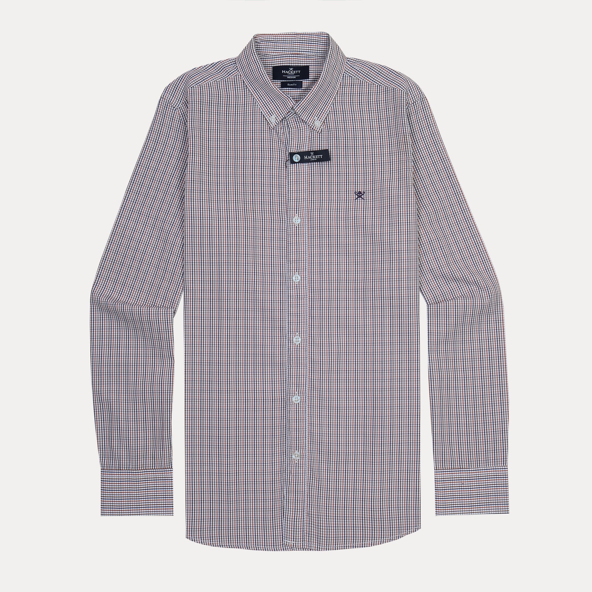 HACKETT Dapper Checkered Delight Slim Fit Shirt in Rustic Red and Navy