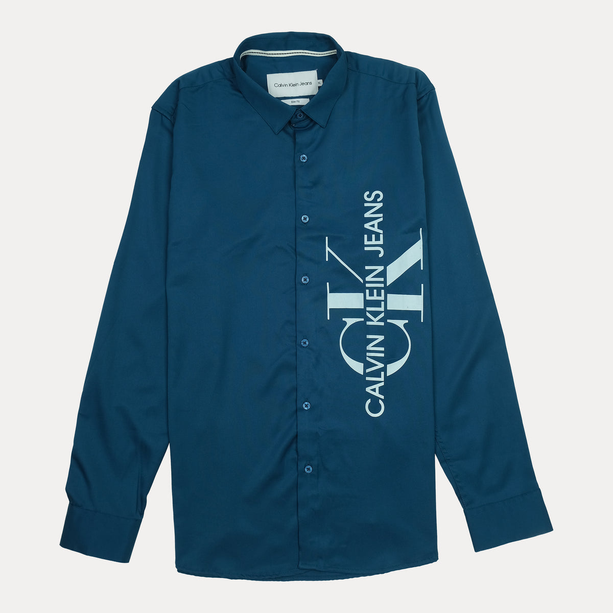 Calvin Klein Jeans Slim Fit Button-Up Shirt in Teal