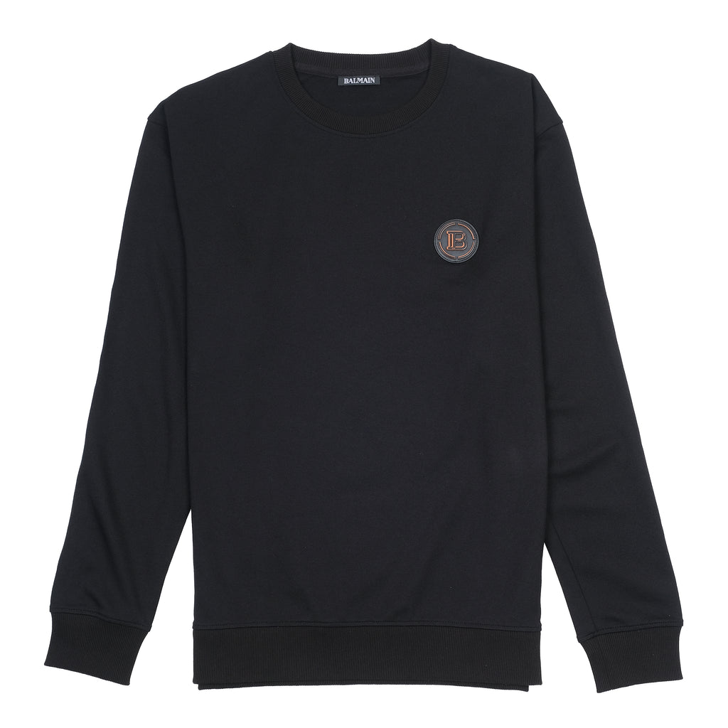 Balmain Luxe Black Emblem Crewneck Sweatshirt