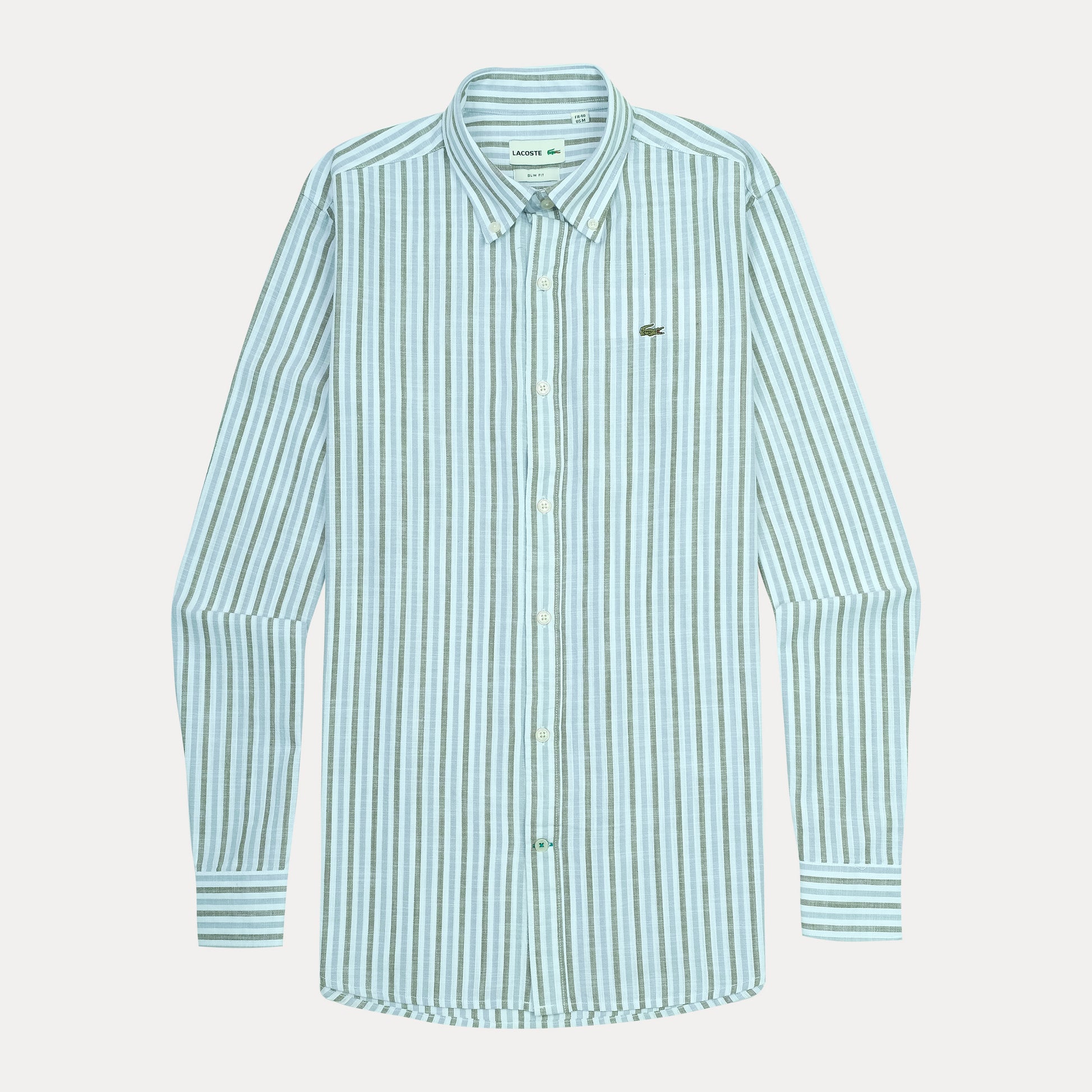 Lacoste Slim Fit Striped Elegance Shirt in Serene Aqua