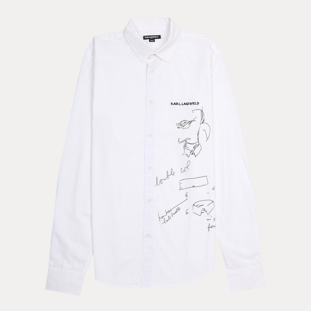 KARL LAGERFELD Elegant White Canvas Shirt with Artistic Illustrations