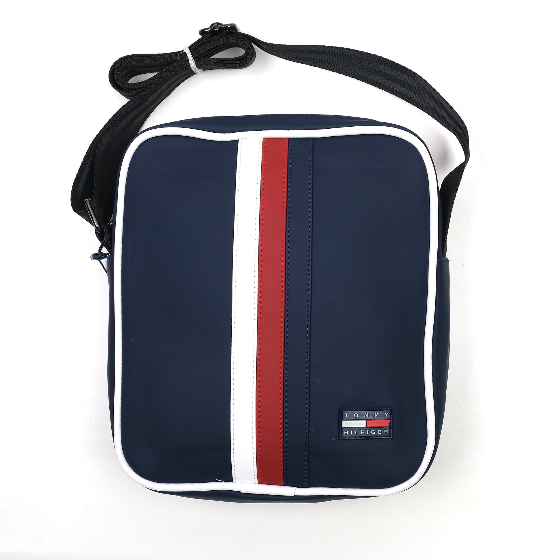 TOMMY HILFIGER Sleek Navy Messenger Bag with Bold Stripes