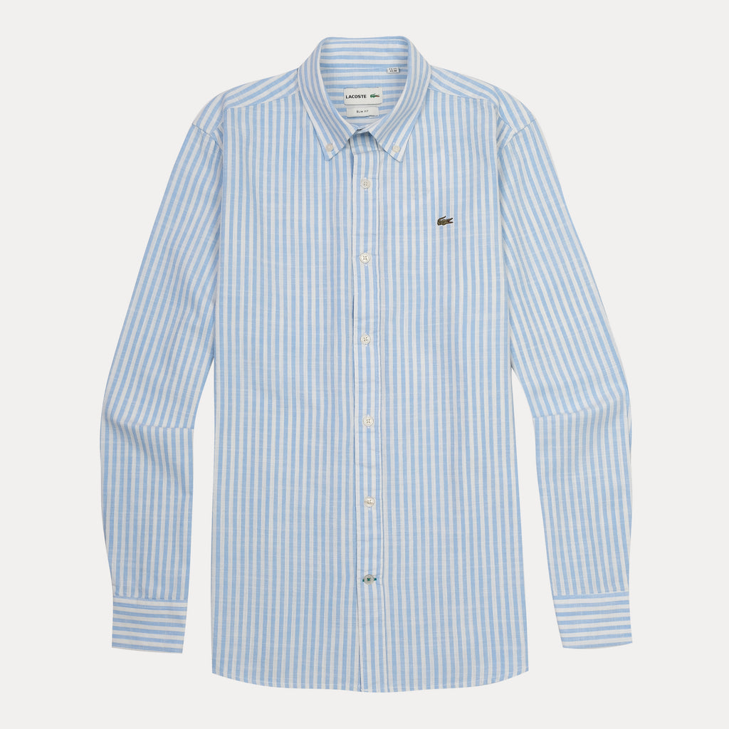 Lacoste Striped Elegance Slim Fit Shirt in Sky Blue Whispers