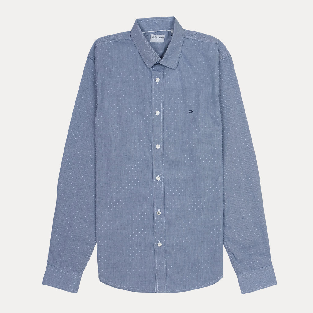 CALVIN KLEIN Ocean Mist Textured Slim Fit Long Sleeve Button-Up Shirt