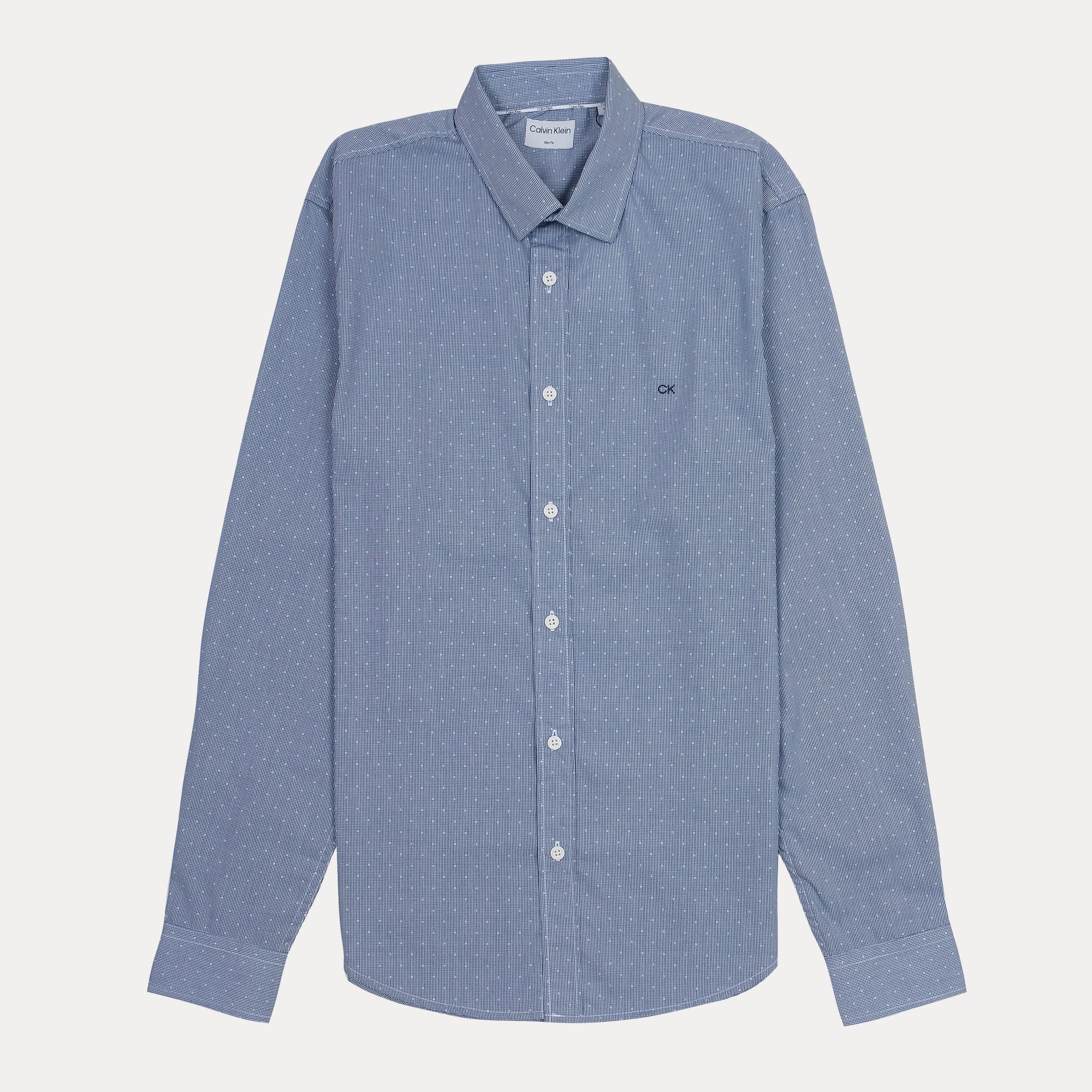 CALVIN KLEIN Ocean Mist Textured Slim Fit Long Sleeve Button-Up Shirt