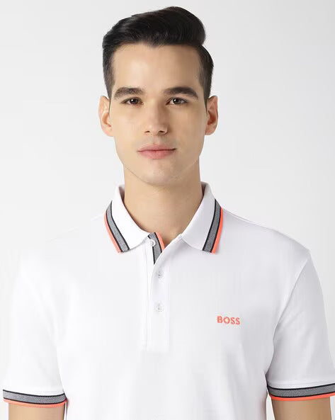 BOSS Pure Snow Slim Fit Contrast Trim Polo Shirt