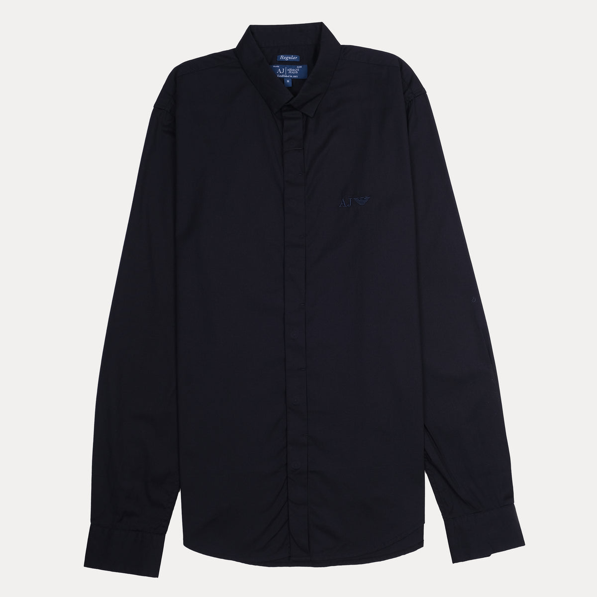 AJ Classic Fit Long Sleeve Button-Up Shirt in Navy Blue