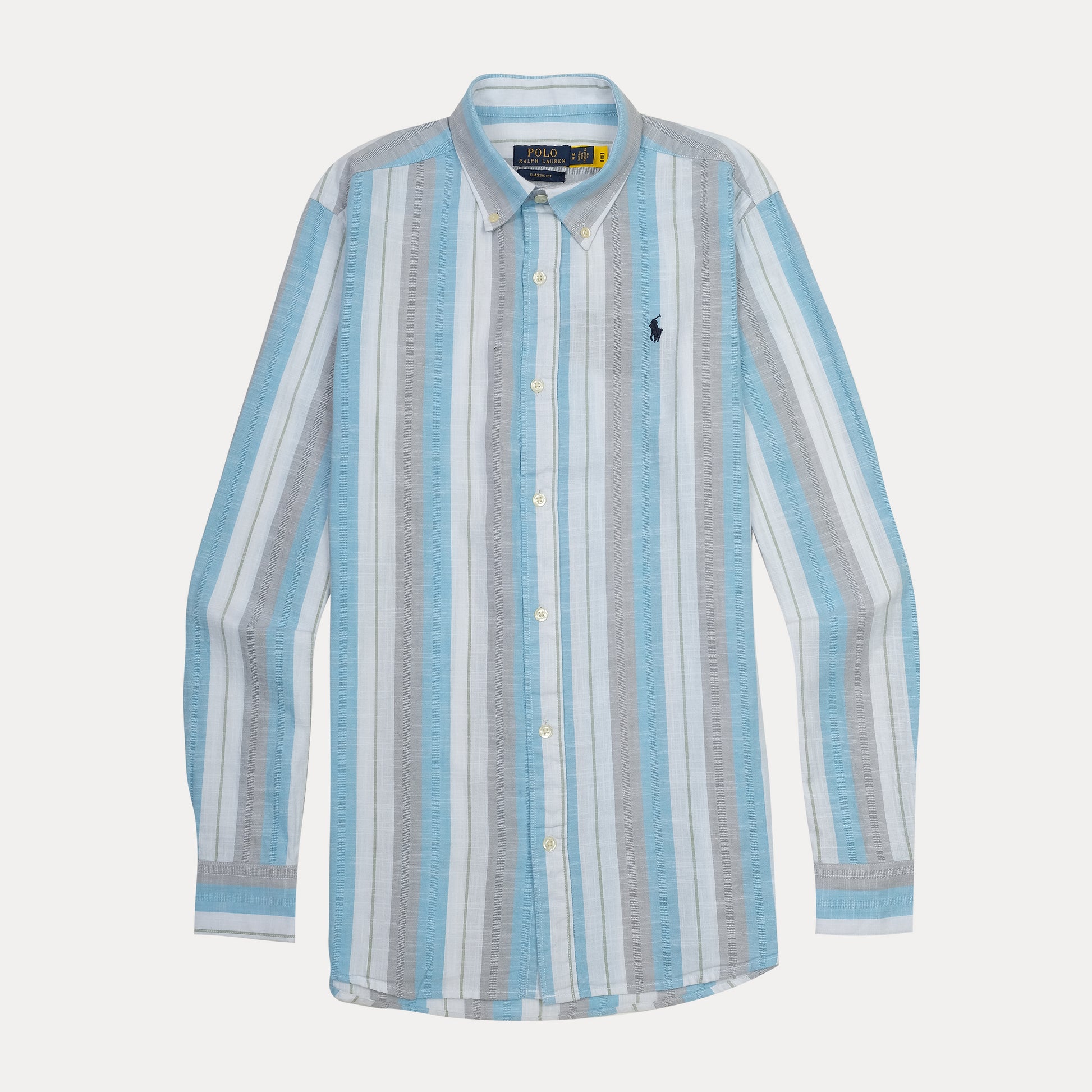 Polo Ralph Lauren Breezy Striped Classic Fit Shirt in Oceanic Blue and Silver
