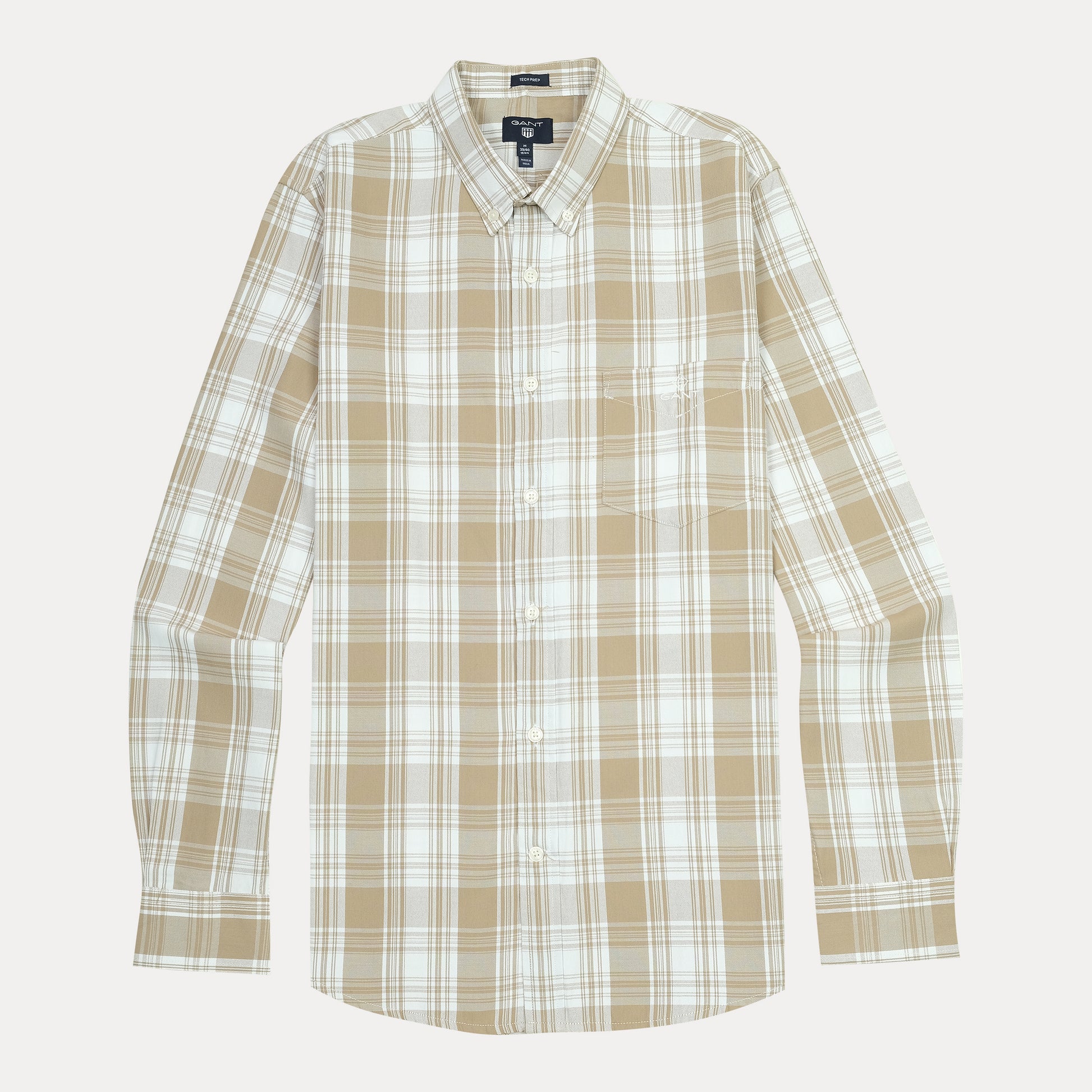 GANT Tech Prep Plaid Shirt in Sandy Beige Delight