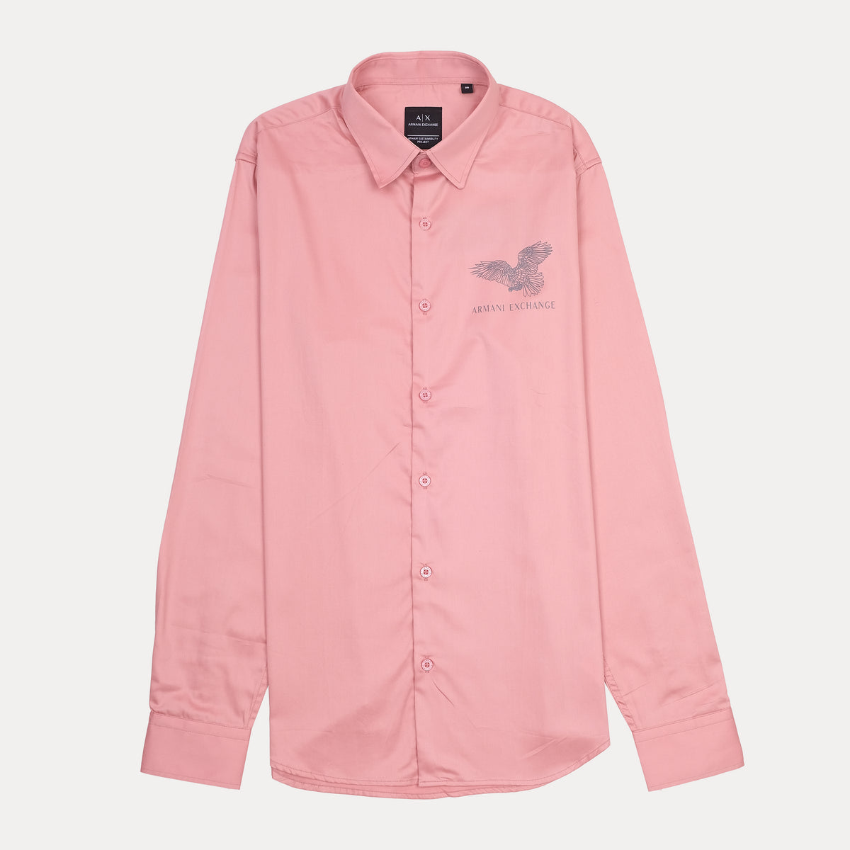 ARMANI EXCHANGE Men's Pink Long Sleeve Button-Up Shirt with Eagle Logo