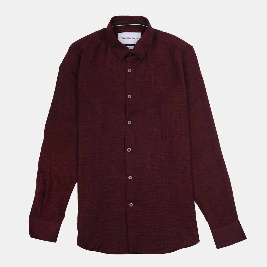 Calvin Klein Jeans Slim Fit Textured Shirt in Burgundy