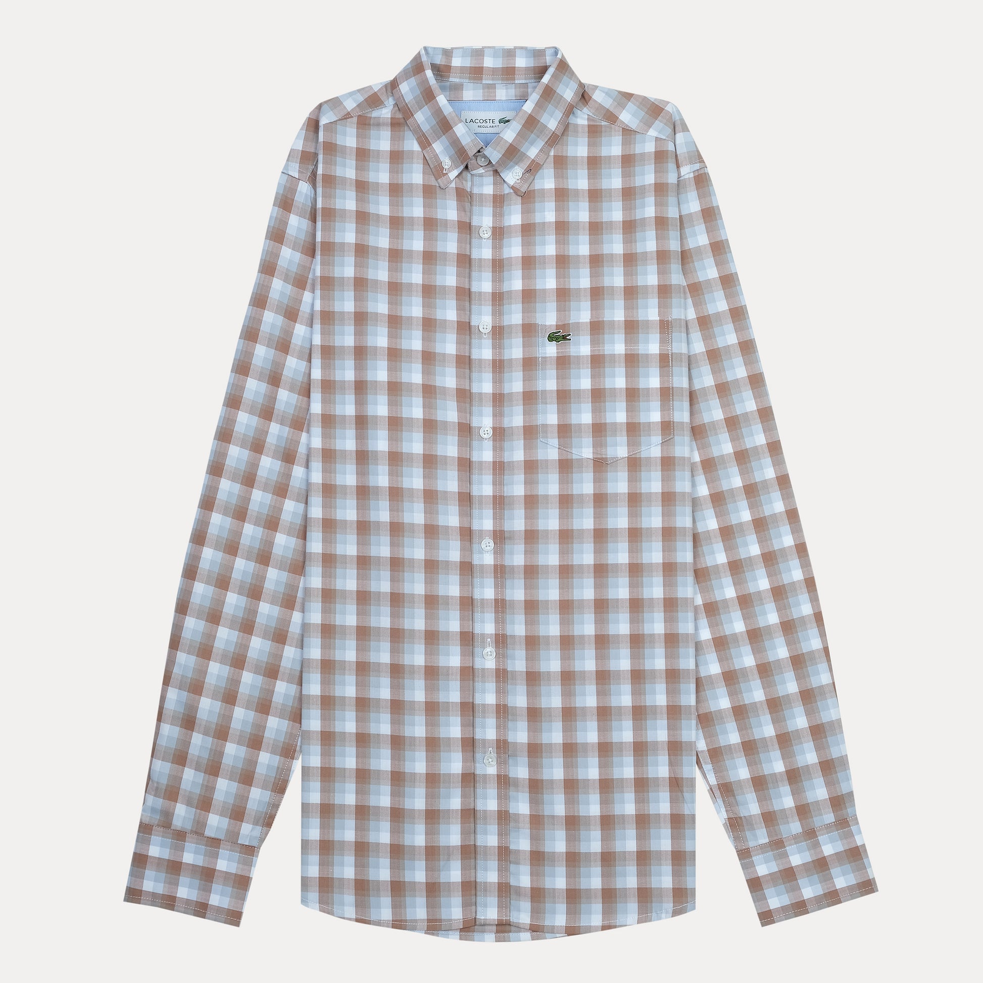 Lacoste Classic Gingham Charm Shirt in Earthy Biscotti