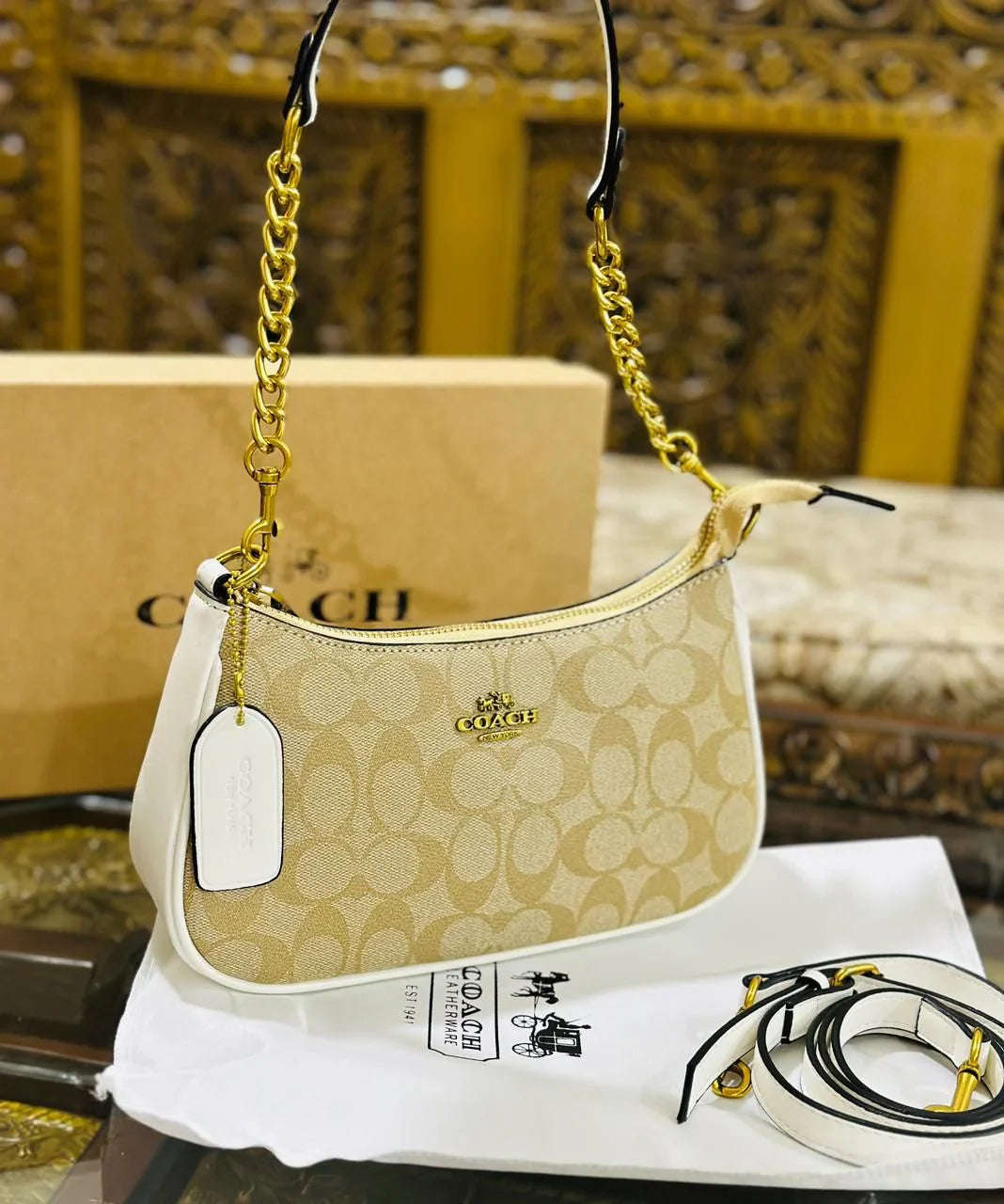 COACH Luminous Amber Chic Canvas Chain Handle Shoulder Bag