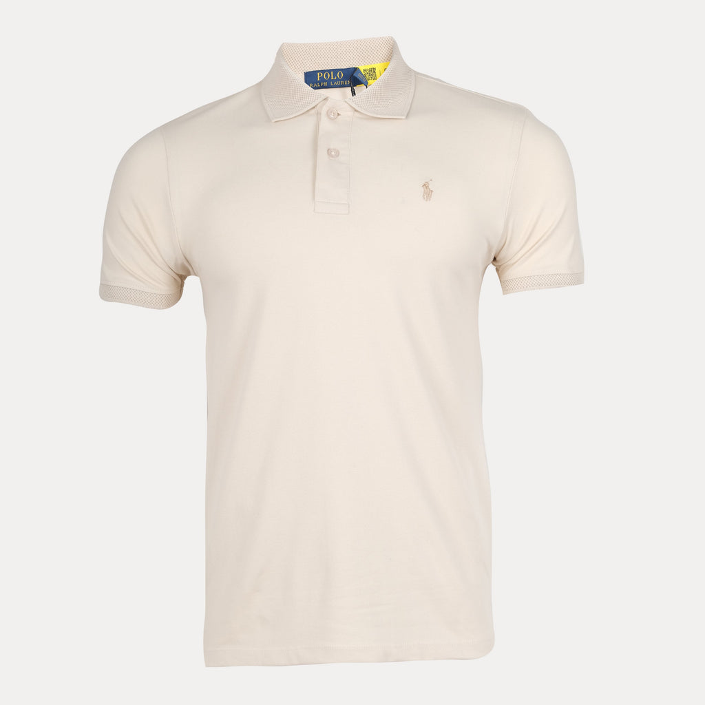 POLY RALPH LAUREN Seraphic Cream Tailored Fit Short Sleeve Cotton Polo