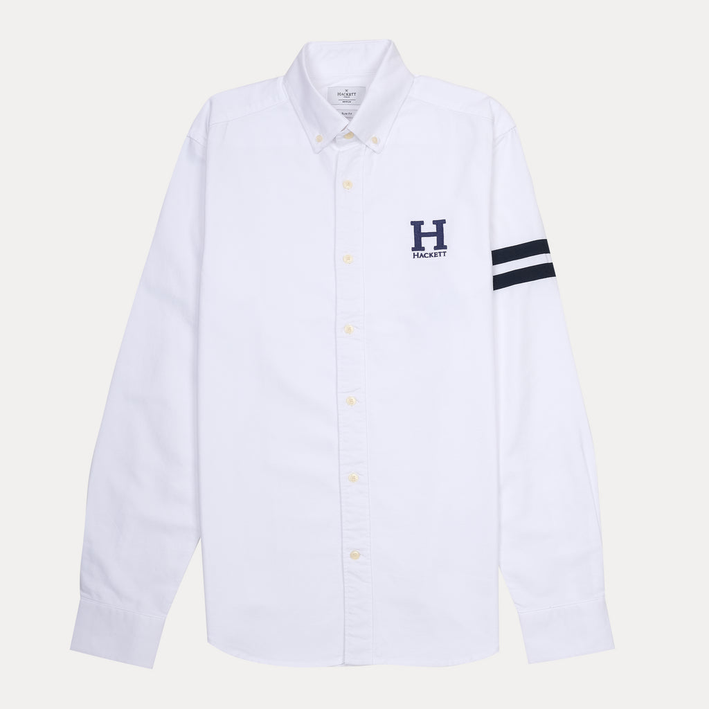 HACKETT Crisp White Slim Fit Shirt with Nautical Flair