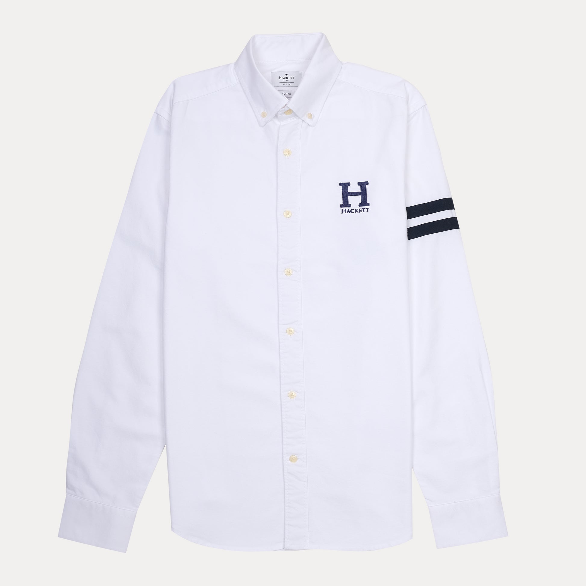 HACKETT Crisp White Slim Fit Shirt with Nautical Flair