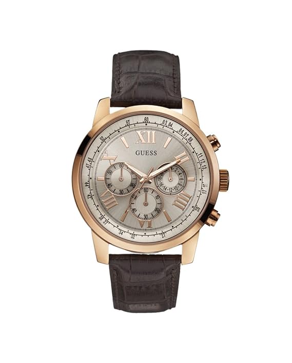 GUESS Luminous Blush Quartz Chronograph Watch with Mocha Leather Strap