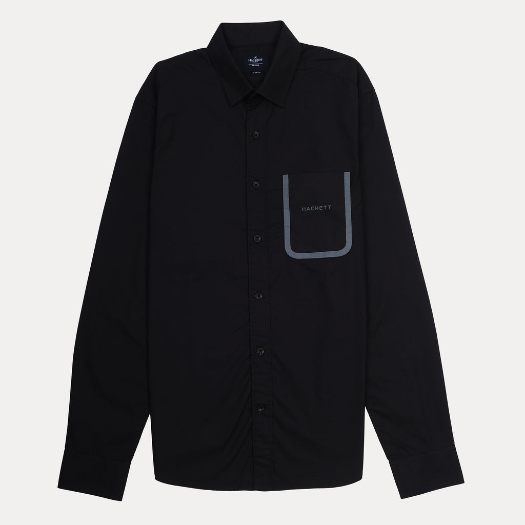 HACKETT London Slim Fit Shirt in Midnight Obsidian with Chic Pocket Detail