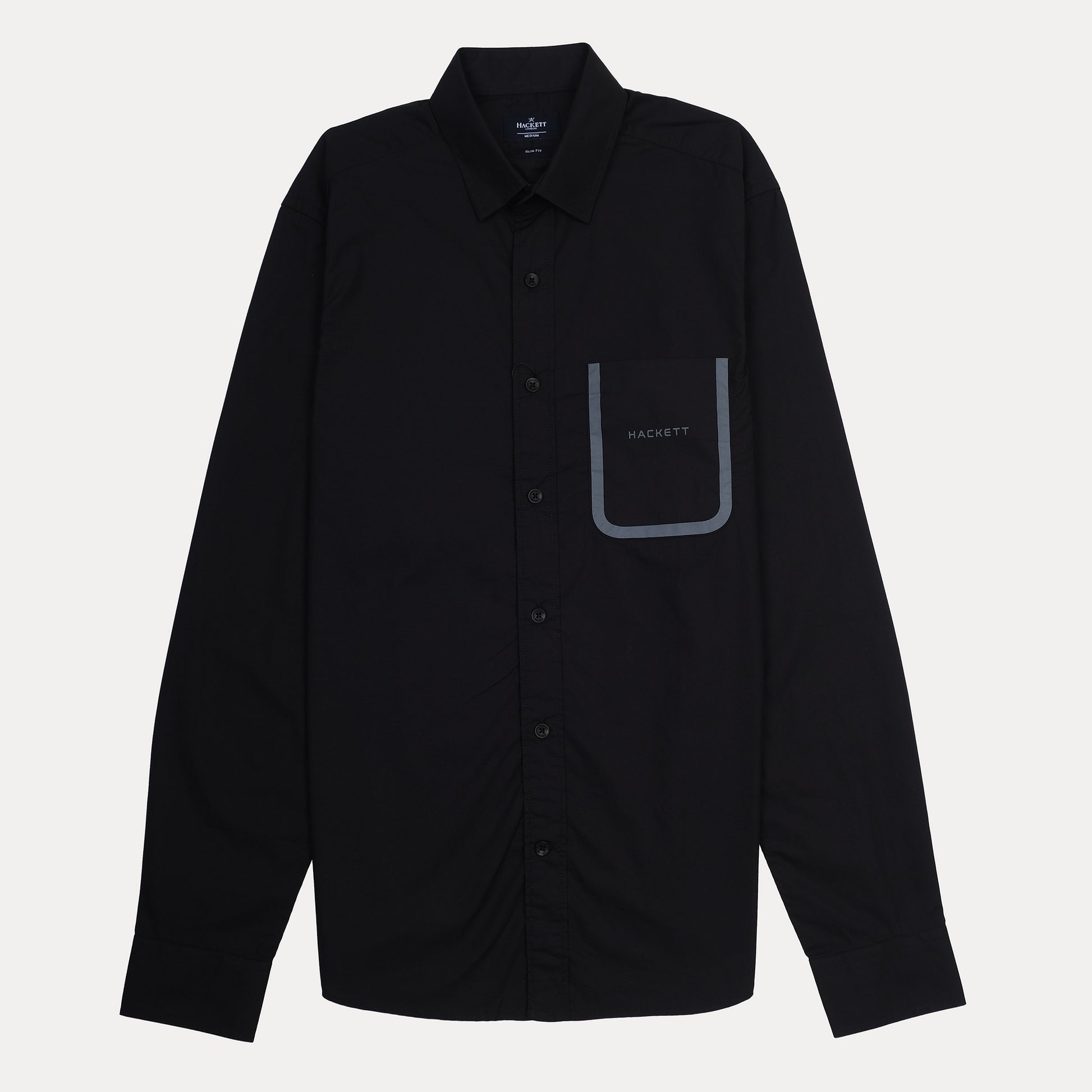 HACKETT London Slim Fit Shirt in Midnight Obsidian with Chic Pocket Detail