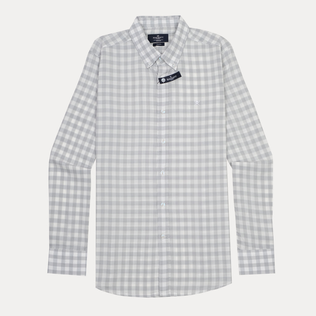 HACKETT Earthy Elegance Slim Fit Gingham Shirt in Misty Grey