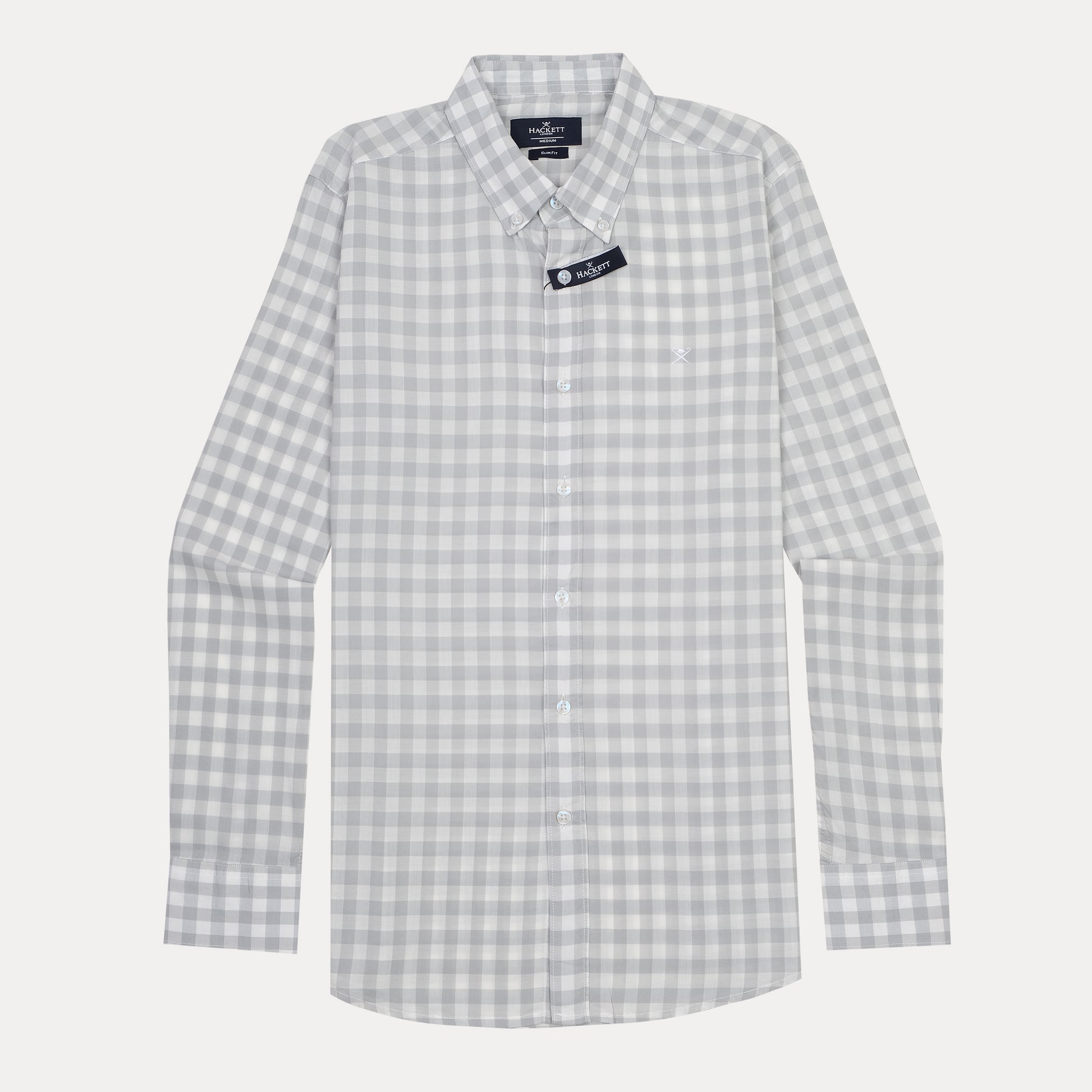 HACKETT Earthy Elegance Slim Fit Gingham Shirt in Misty Grey