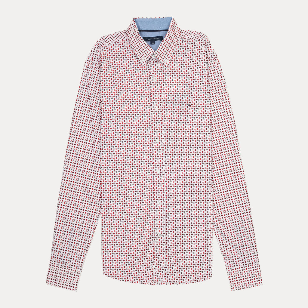 TOMMY HILFIGER Crimson Mosaic Modern Fit Long Sleeve Button-Up Shirt