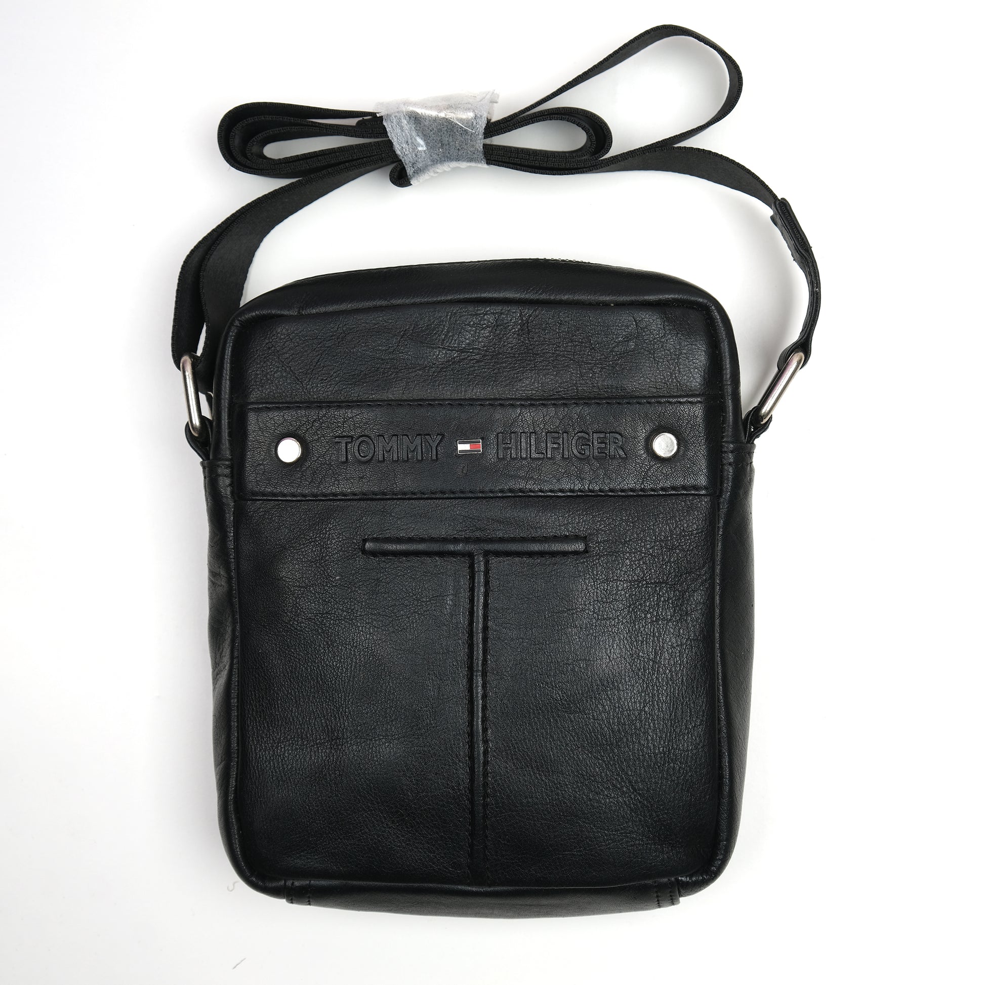 TOMMY HILFIGER Sleek Black Leather Crossbody Bag