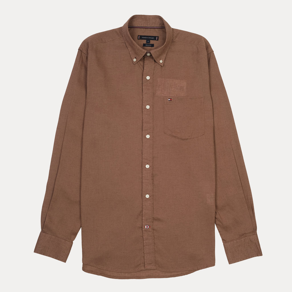 Tommy Hilfiger Rustic Cocoa Button-Up Linen Shirt