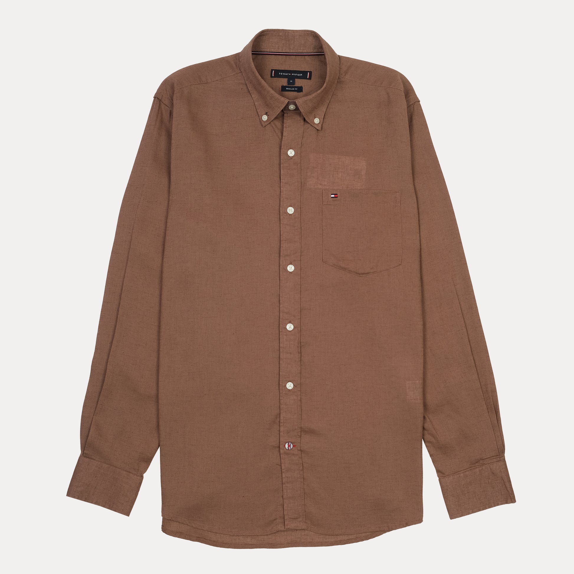 Tommy Hilfiger Rustic Cocoa Button-Up Linen Shirt
