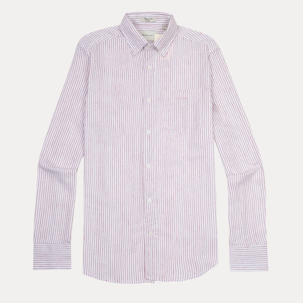 [M��lange Slub Linen] GANT Melange Stripe Delight Shirt - A Charming Blend of Soft Blush and Whispering White