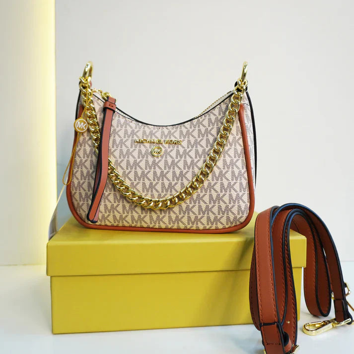 Michael Kors Signature Logo Hobo Bag with Chain Detail