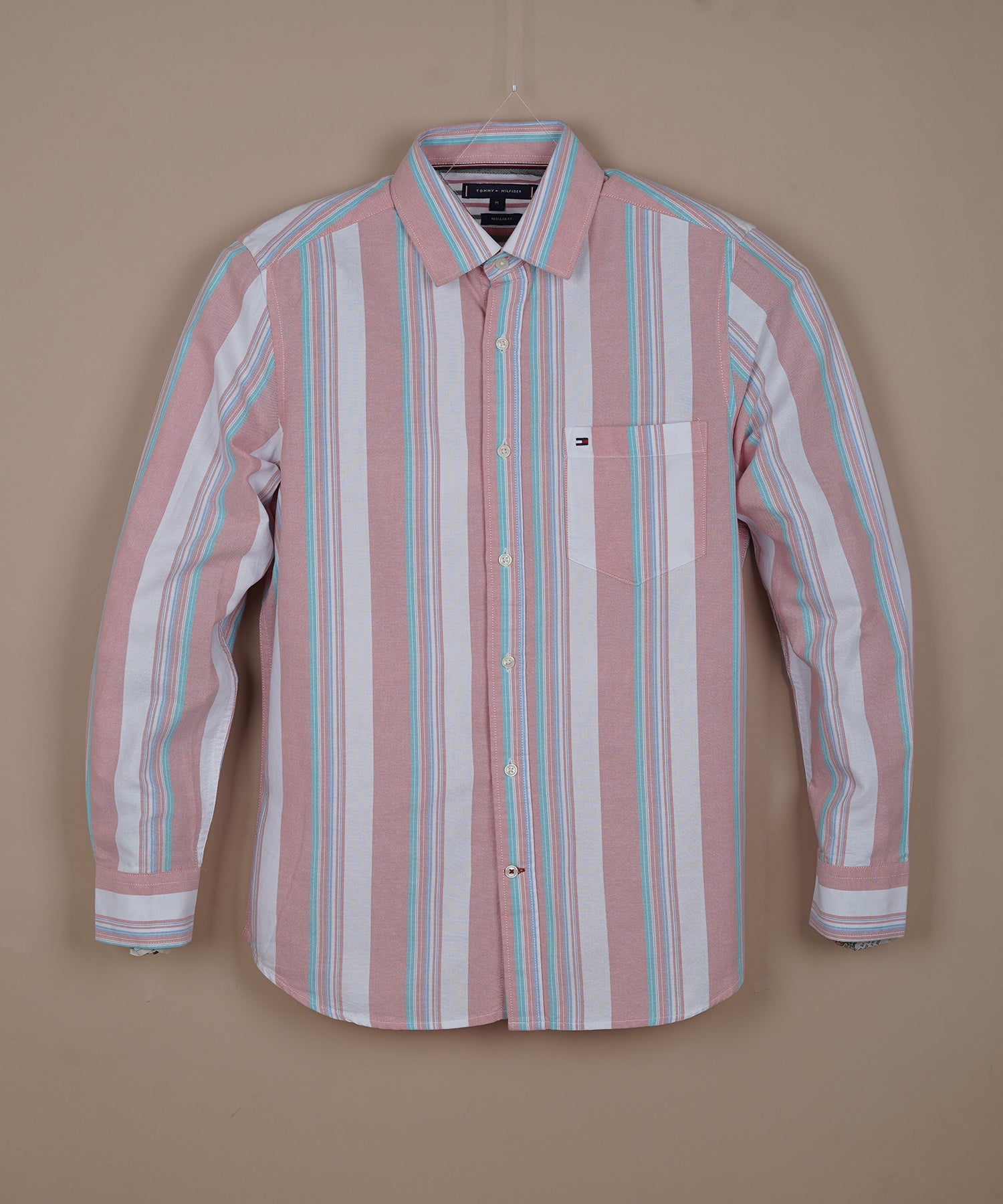 TOMMY HILFIGER Radiant Coral Tailored Fit Long Sleeve Button-Up Shirt
