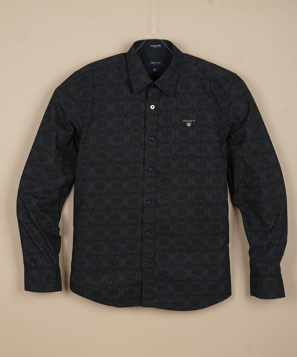 GANT Nebulous Sable Umber Tailored Fit Long Sleeve Button-Up Shirt