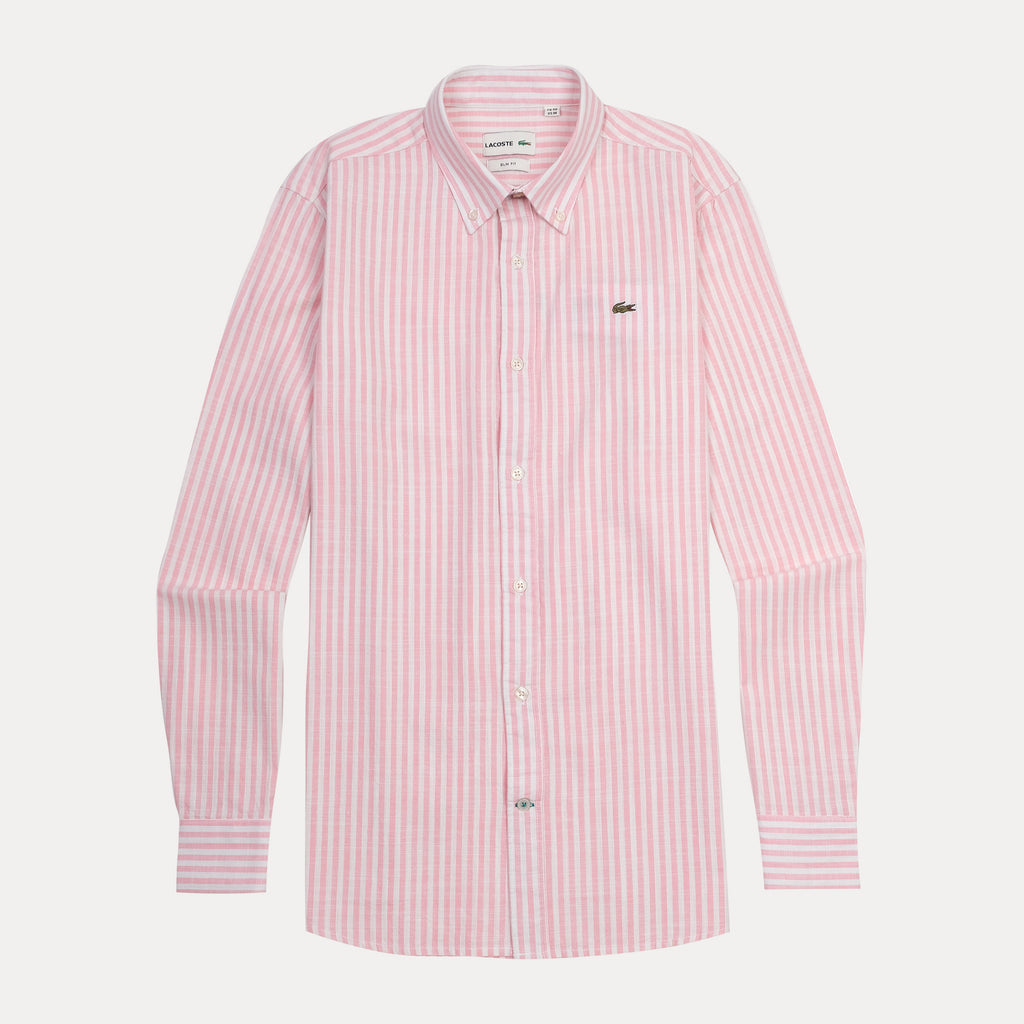 Lacoste Striped Elegance Slim Fit Shirt in Blushing Pink