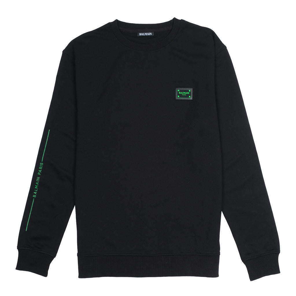 Balmain Luxe Black Cotton Sweatshirt with Neon Accents
