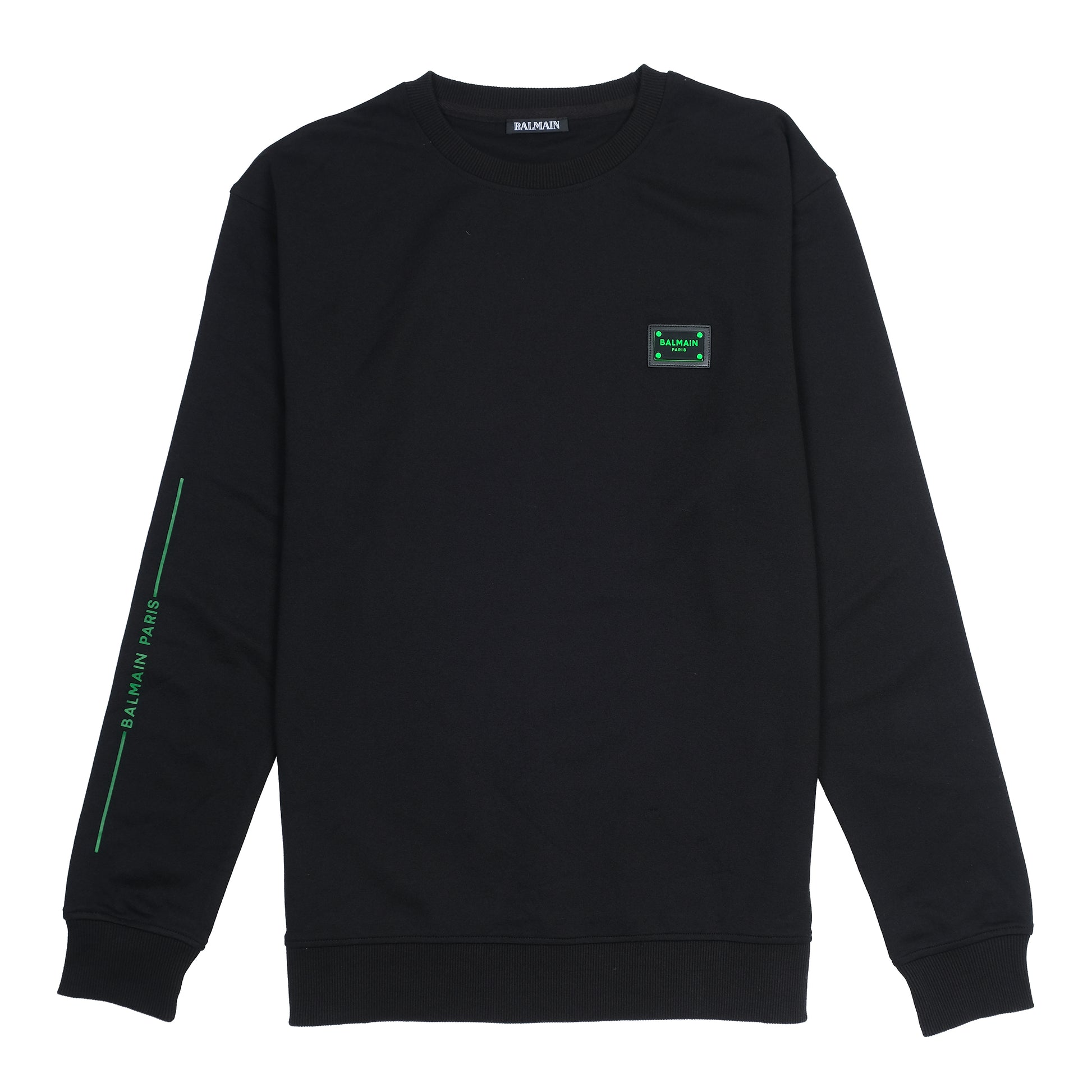 Balmain Luxe Black Cotton Sweatshirt with Neon Accents
