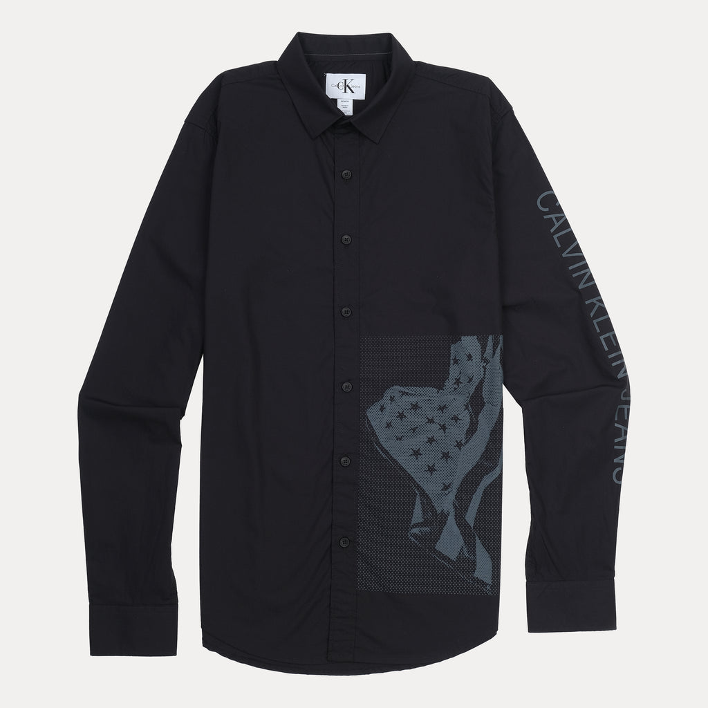 Calvin Klein Effortlessly Chic Black Button-Up Shirt with Starry Graphic