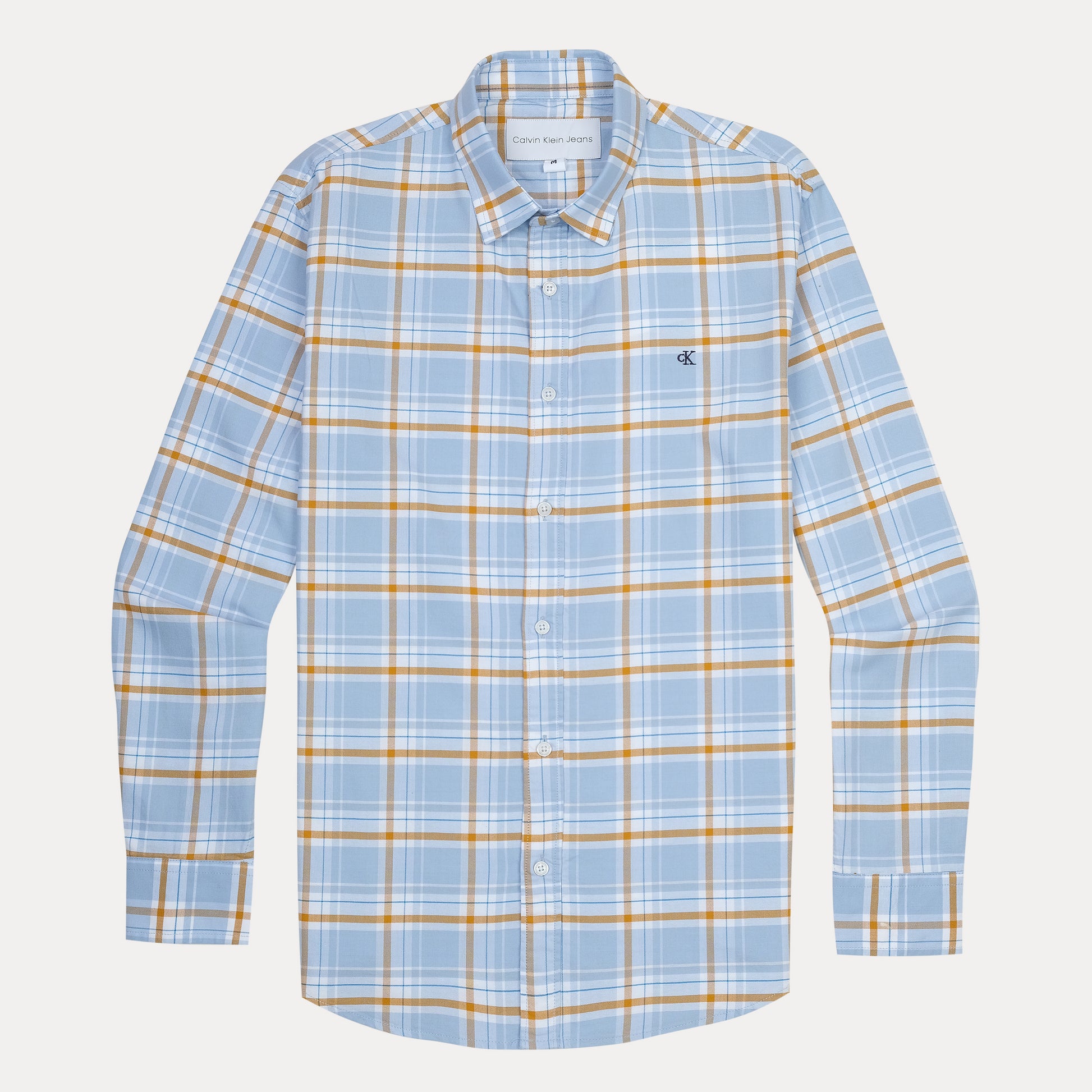 Calvin Klein Jeans Breezy Sky Plaid Shirt - A Refreshingly Chic Blend of Blue and Gold
