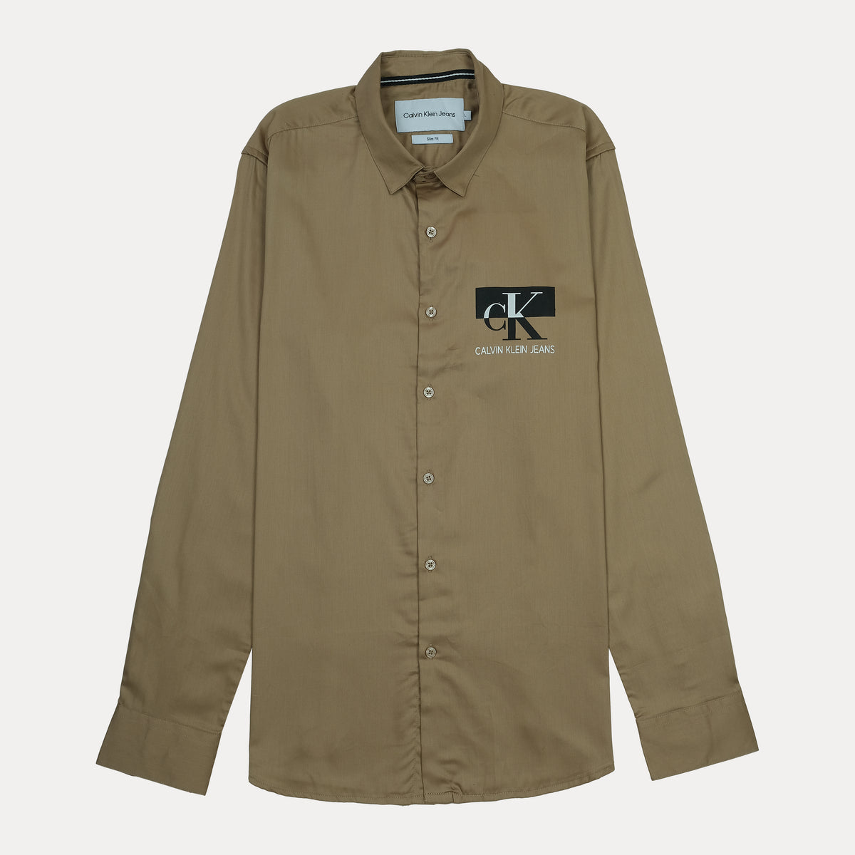 Calvin Klein Jeans Slim Fit Button-Up Shirt in Khaki