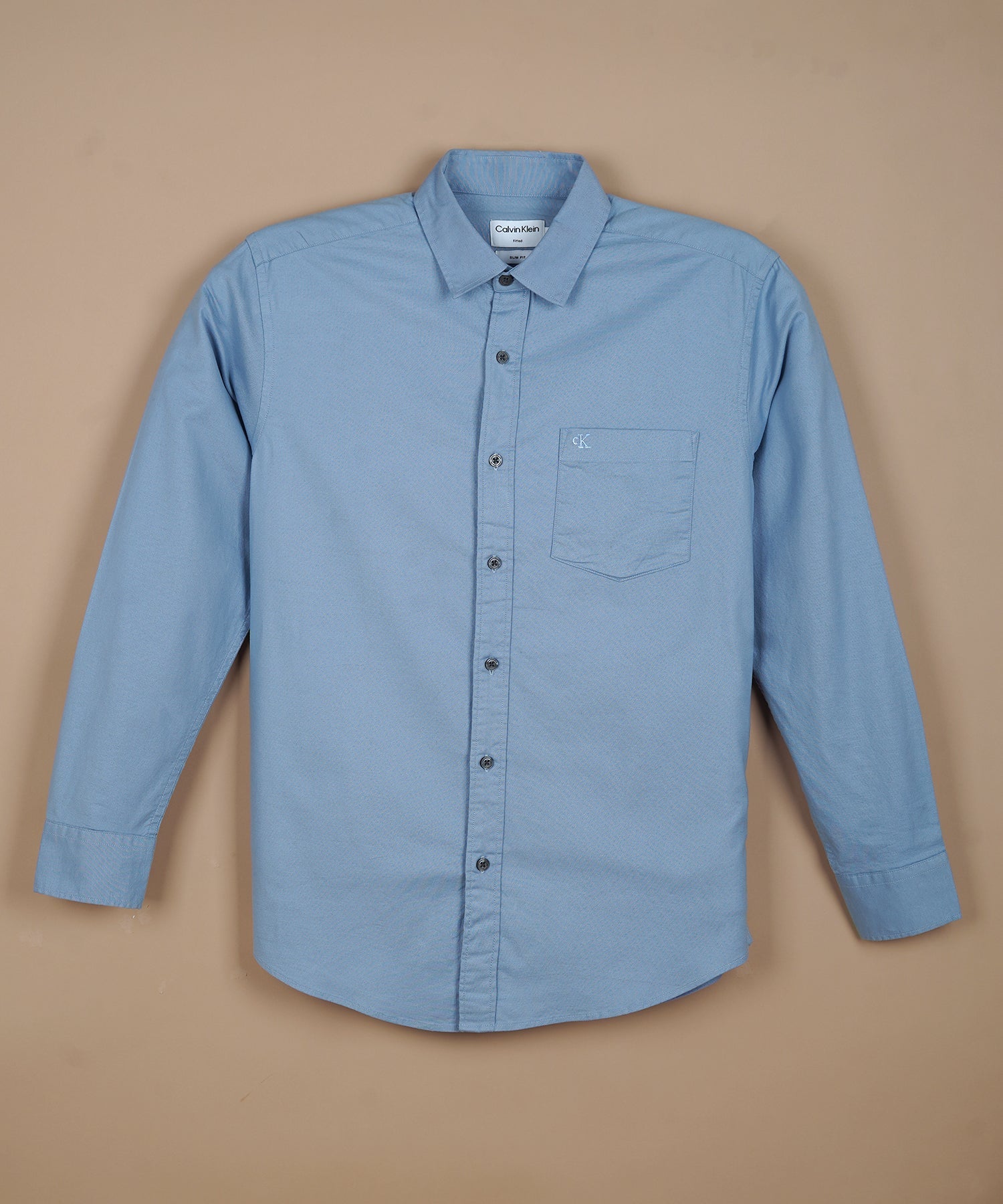 CALVIN KLEIN Nebulous Aqua Tailored Fit Long Sleeve Button-Up Shirt