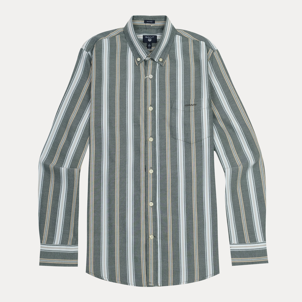GANT Striped Elegance Tech Prep Shirt in Forest Whisper