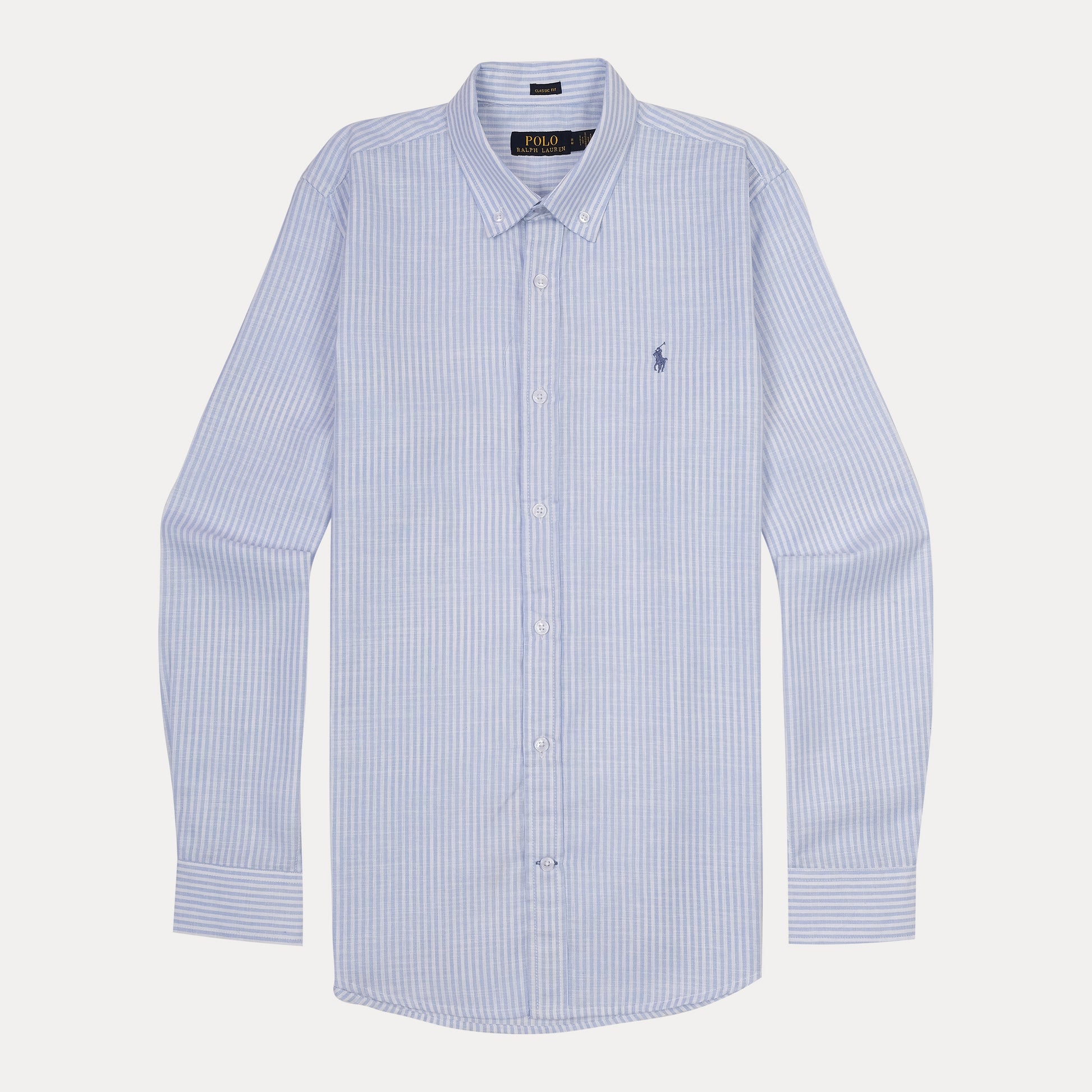 Polo Ralph Lauren Classic Fit Striped Linen Shirt in Serene Sky Blue