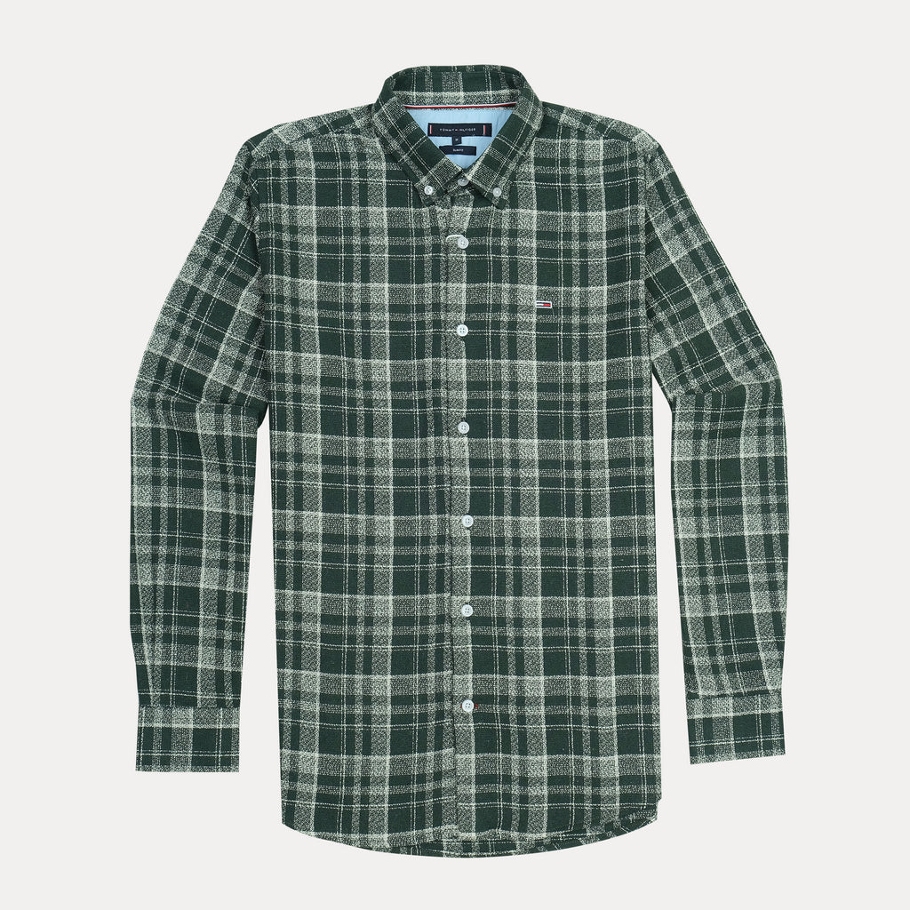 Tommy Hilfiger Organic Cotton Slim Fit Plaid Shirt in Forest Green