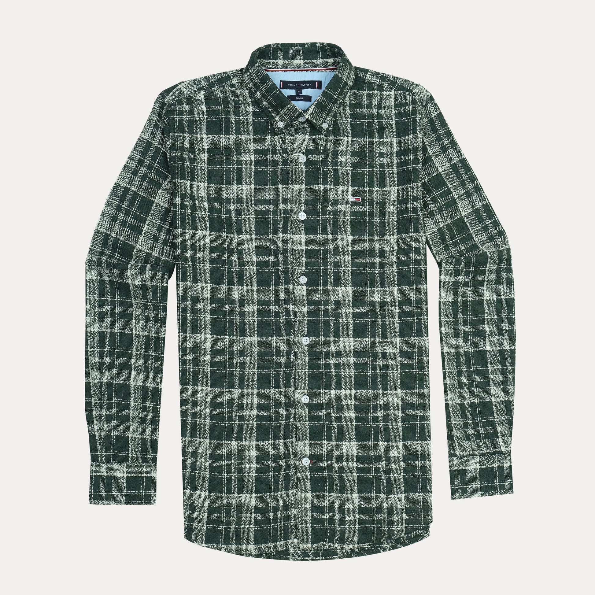 Tommy Hilfiger Organic Cotton Slim Fit Plaid Shirt in Forest Green