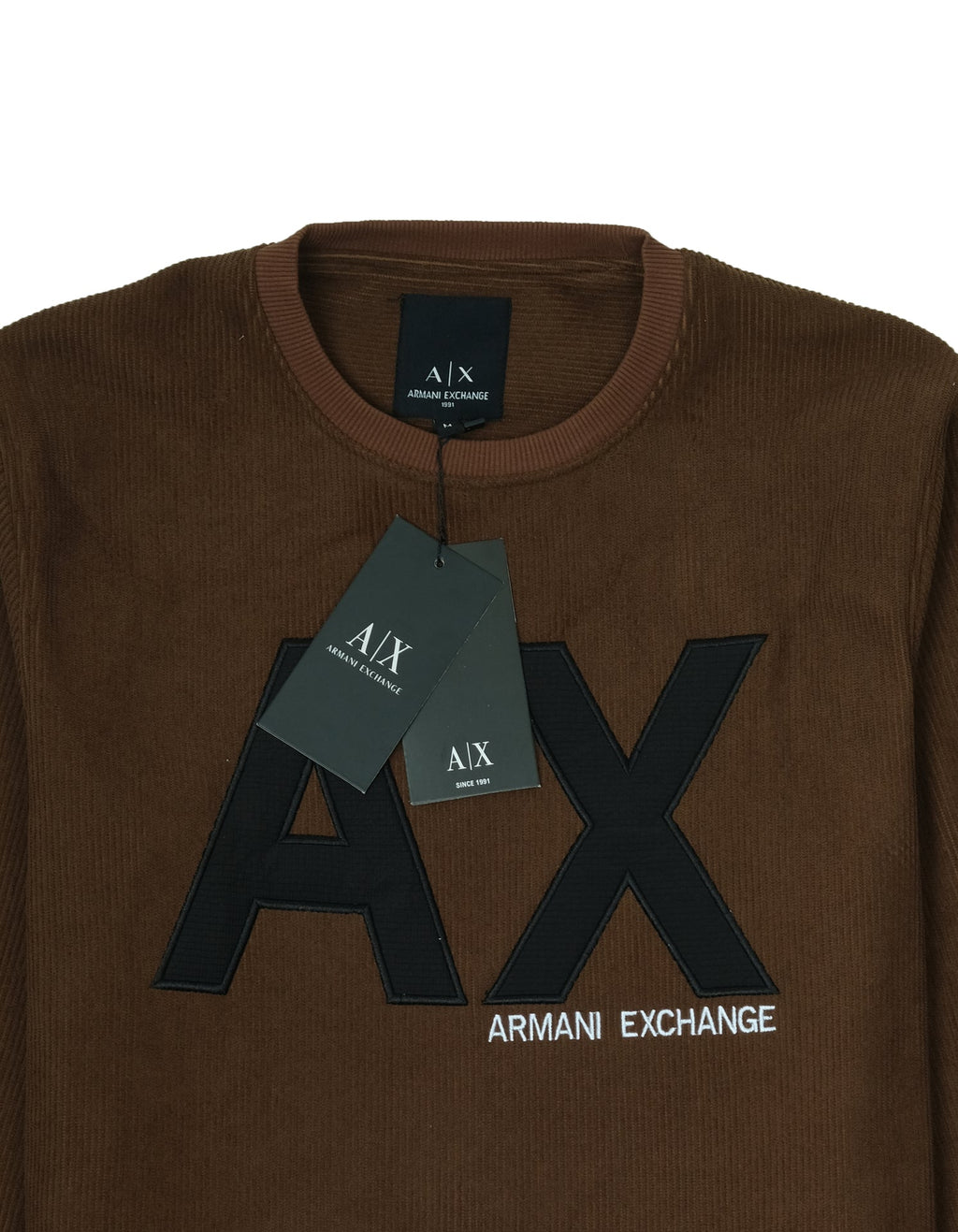 ARMANI EXCHANGE Rustic Chestnut Classic Fit Corduroy Logo Crewneck Sweatshirt