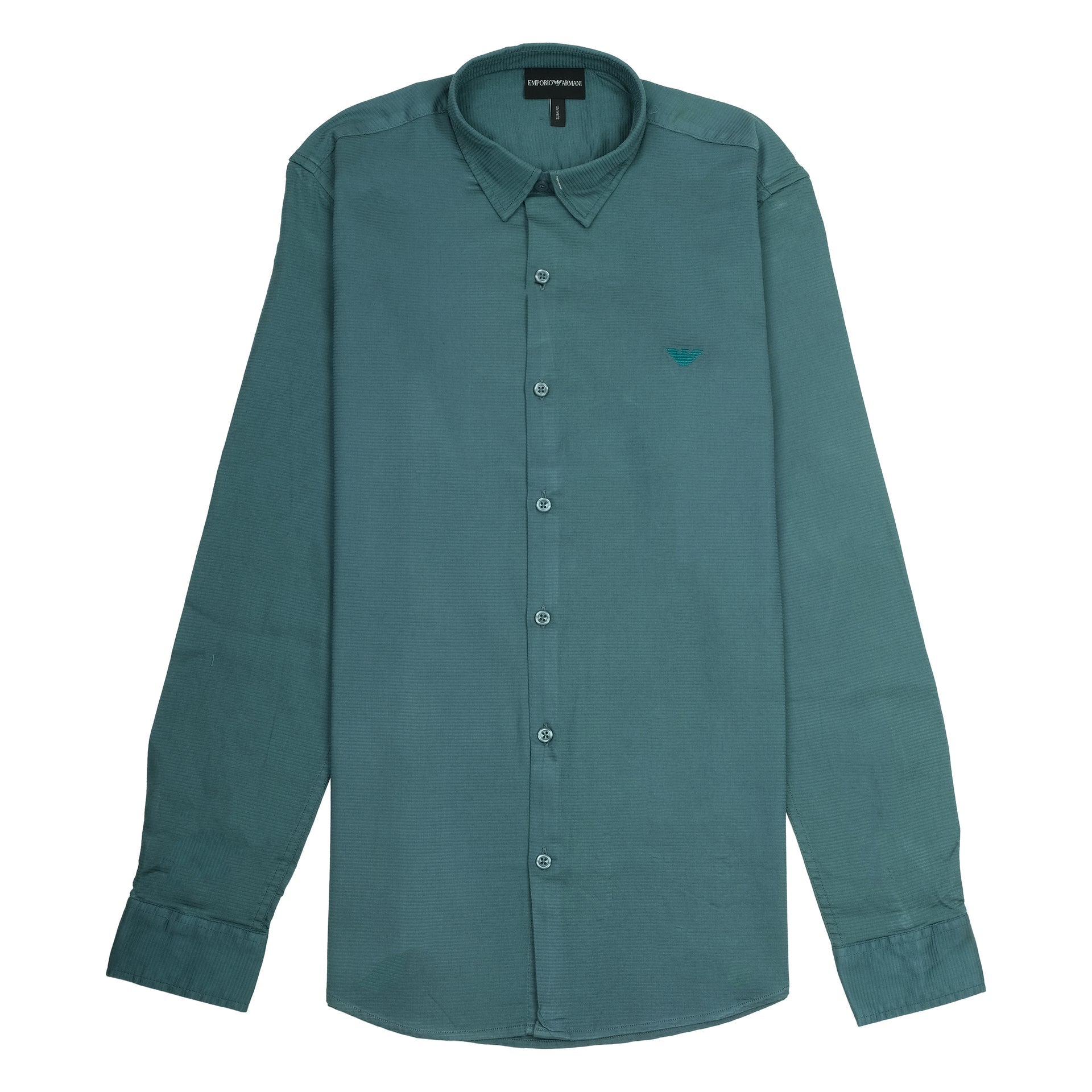 EMPORIO ARMANI Oceanic Teal Slim Fit Textured Long Sleeve Shirt