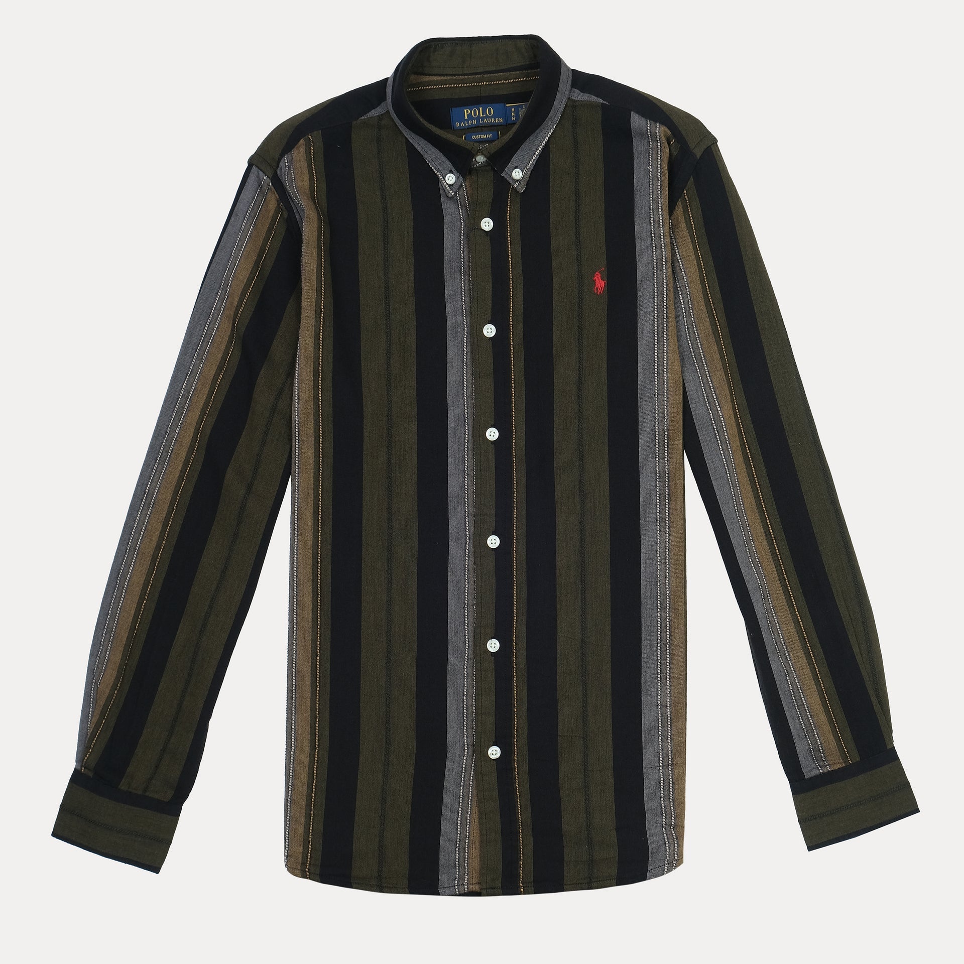 POLO RALPH LAUREN Enchanted Olive Tailored Fit Long Sleeve Striped Shirt