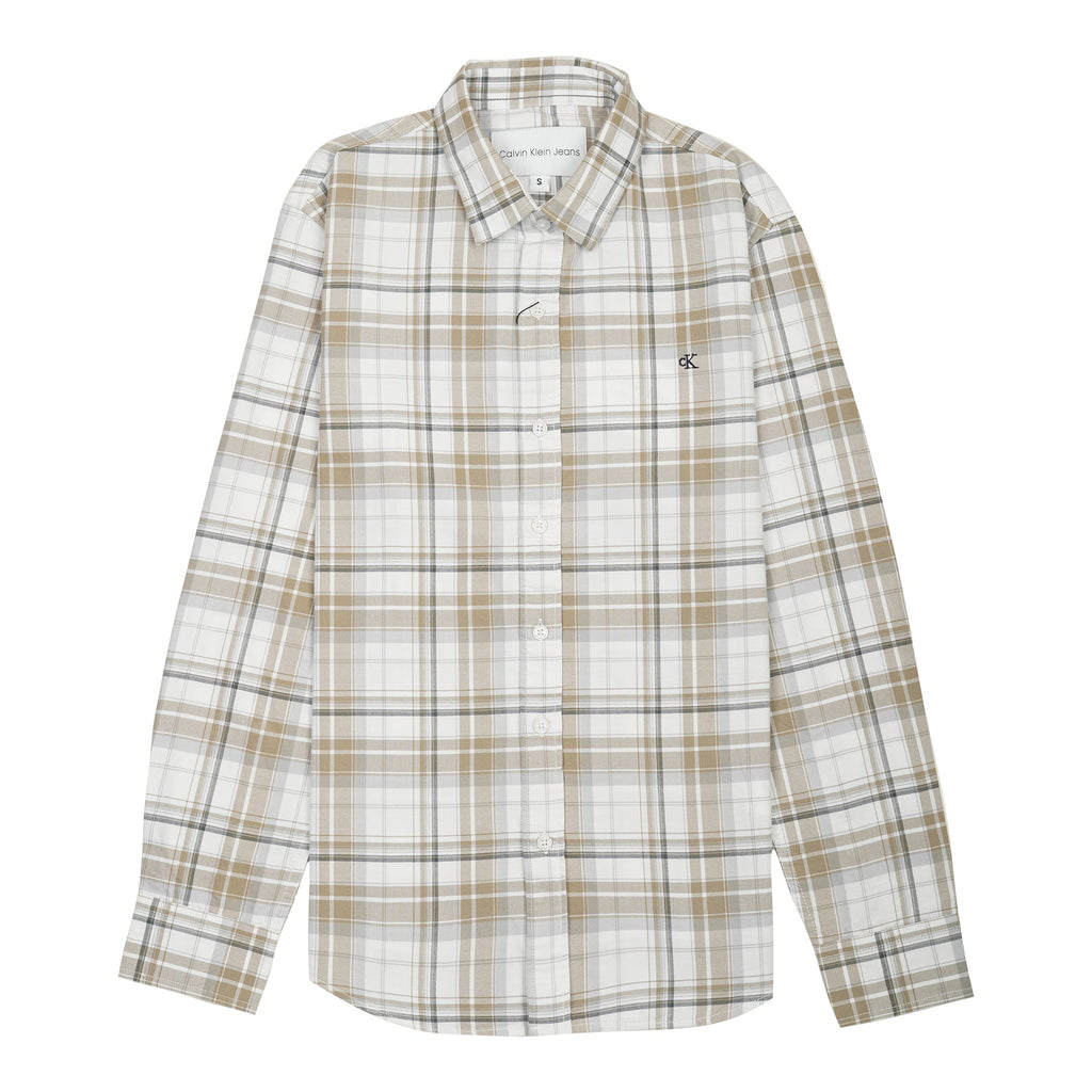 CALVIN KLEIN JEANS Driftwood Beige Tailored Fit Long Sleeve Check Shirt
